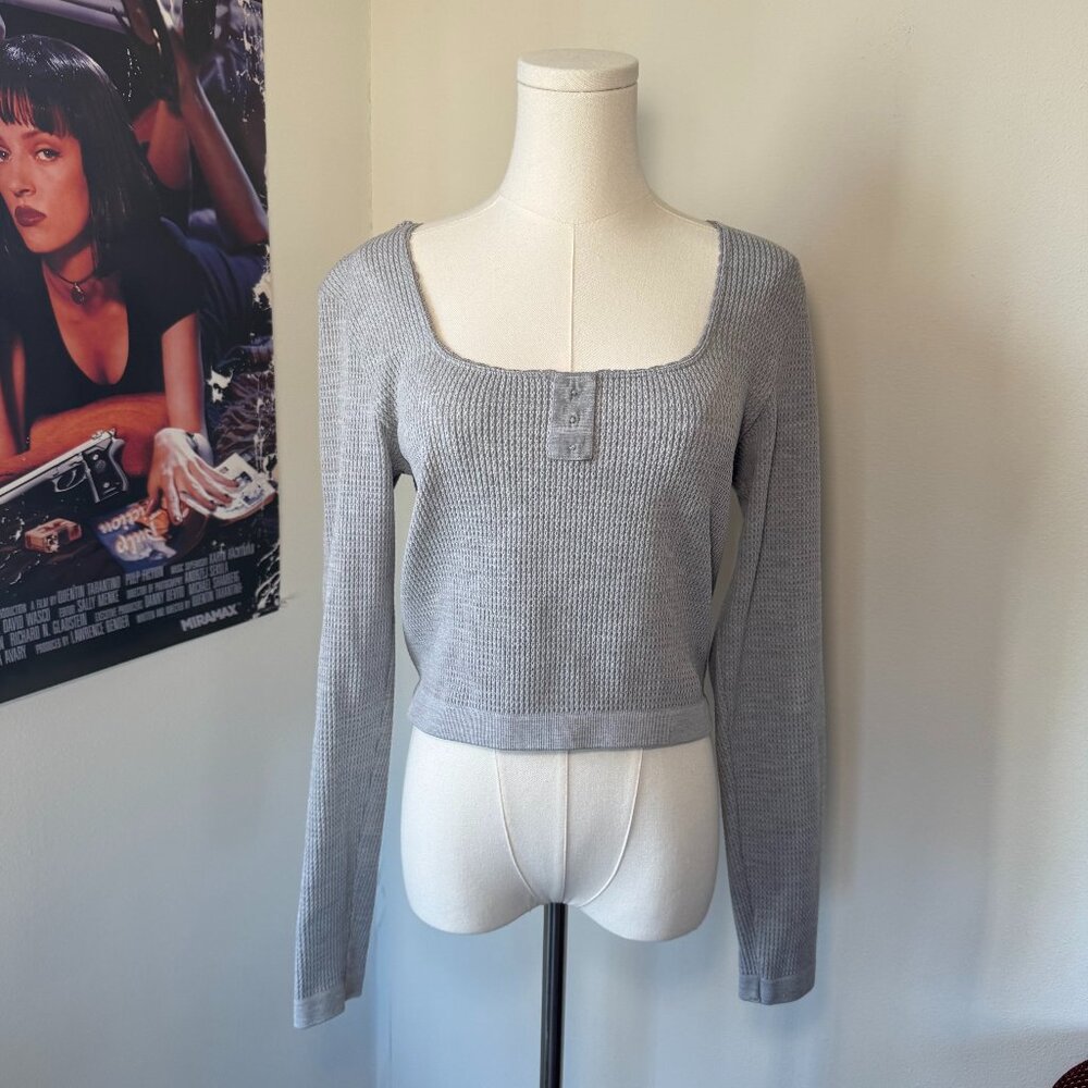 Fabletics Waffle Knit Long Sleeve Cropped Workout Shirt